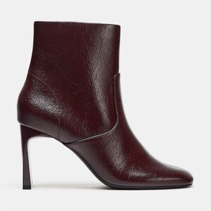 Zara Women’s Burgundy Leather Ankle Boot - Elegant High Heel